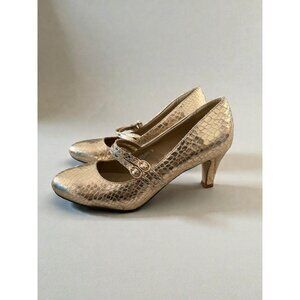 STRATHBERRY Gold Snake Print Mary Jane Heels Size US 9